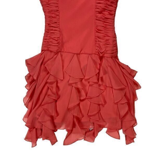 MAX & CLEO Dress Womens 6 Peach/Pink Spaghetti Straps Ruffles Side Zipper NWT - Picture 8 of 14